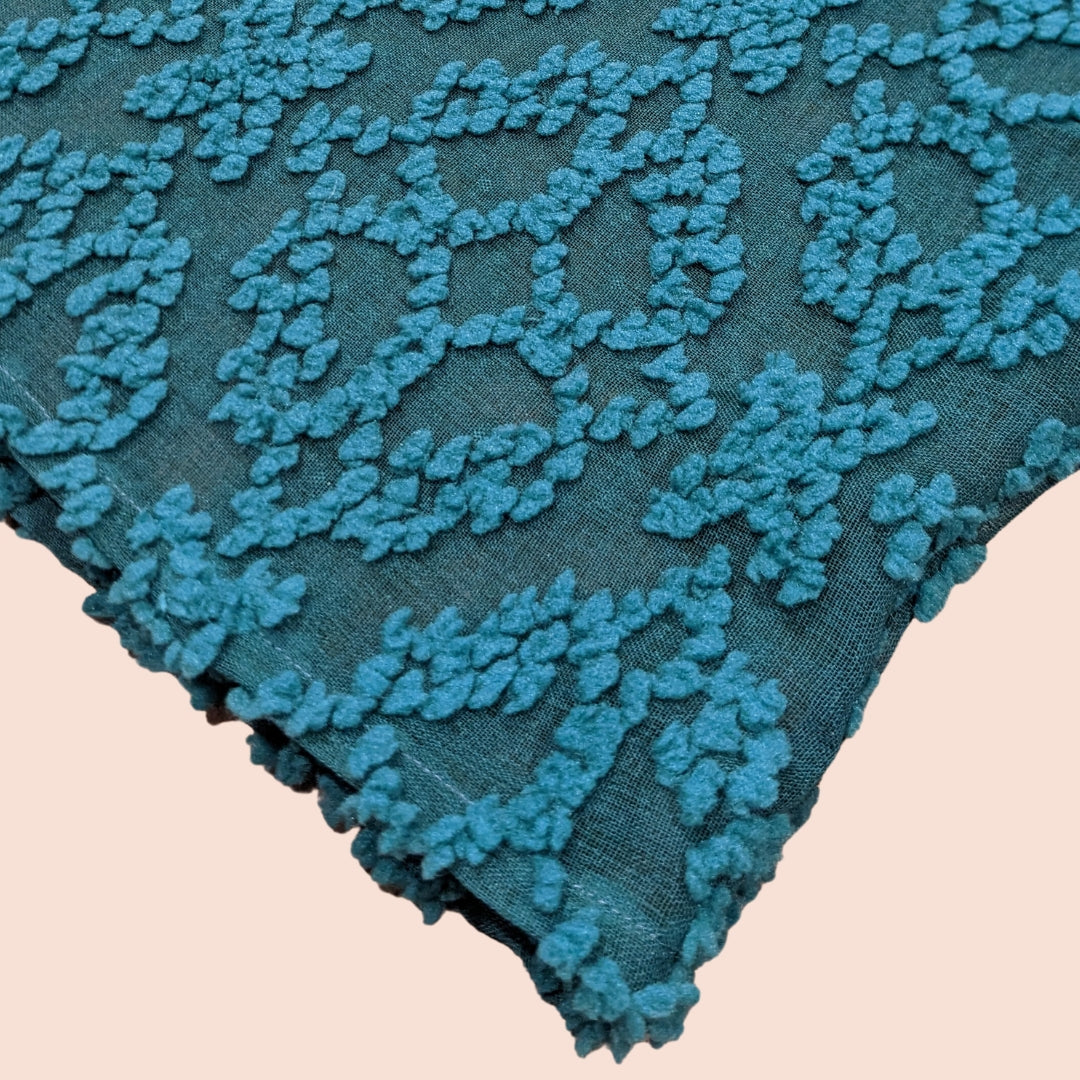 Damask Sheer Top in a Teal Velvety Bouclé