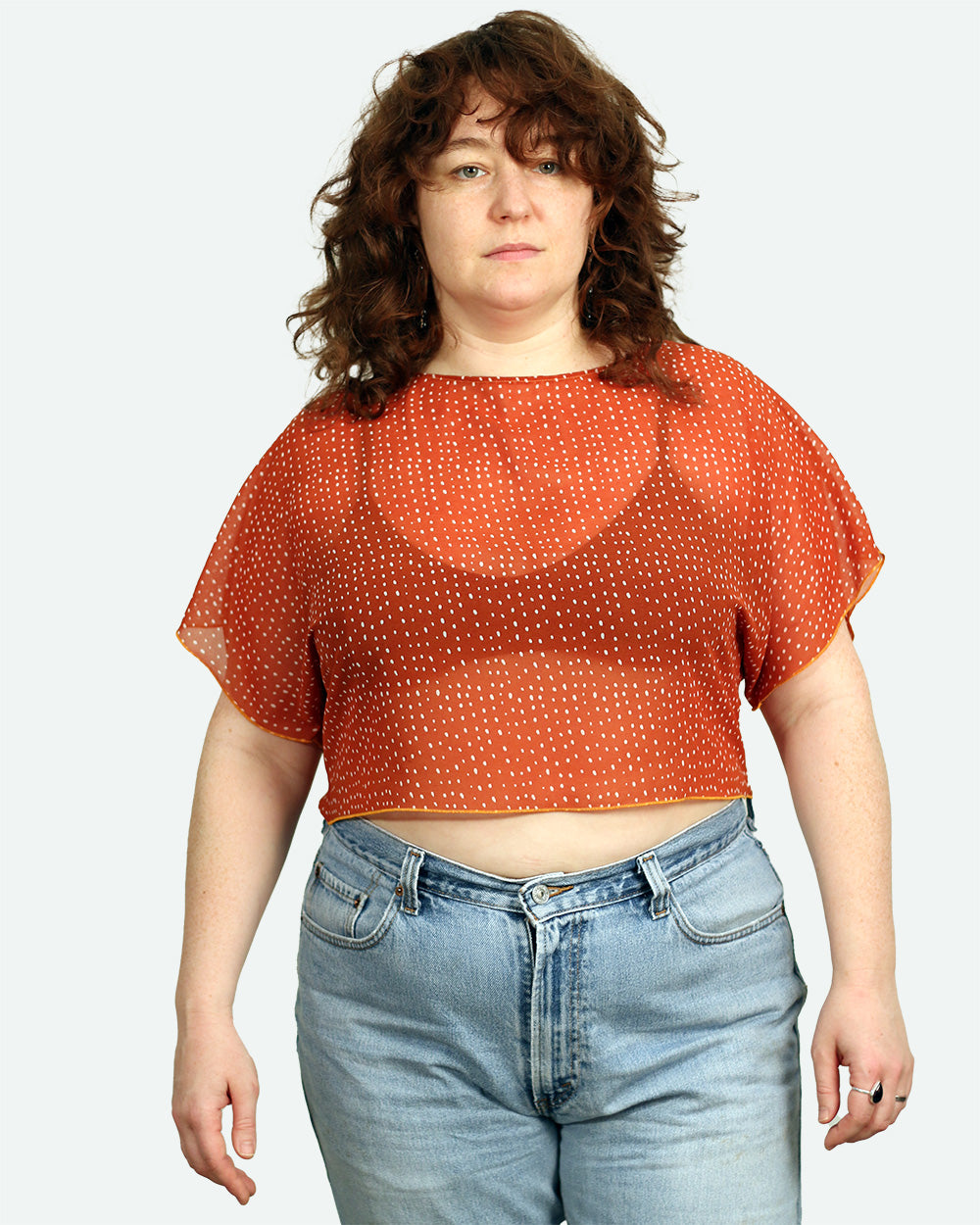 Crop Top in Orange Speckled Sheer