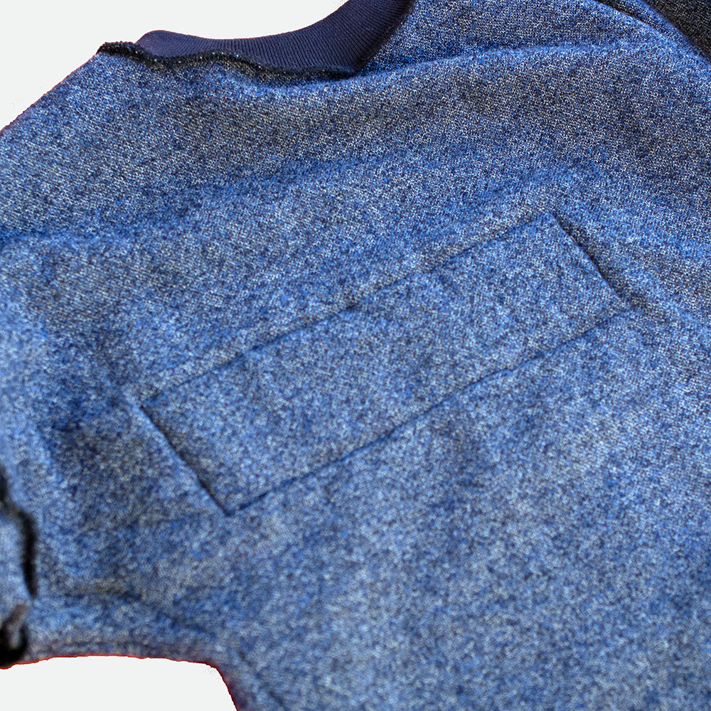 Wool Sweater in Navy Tweed with Handwoven Detail