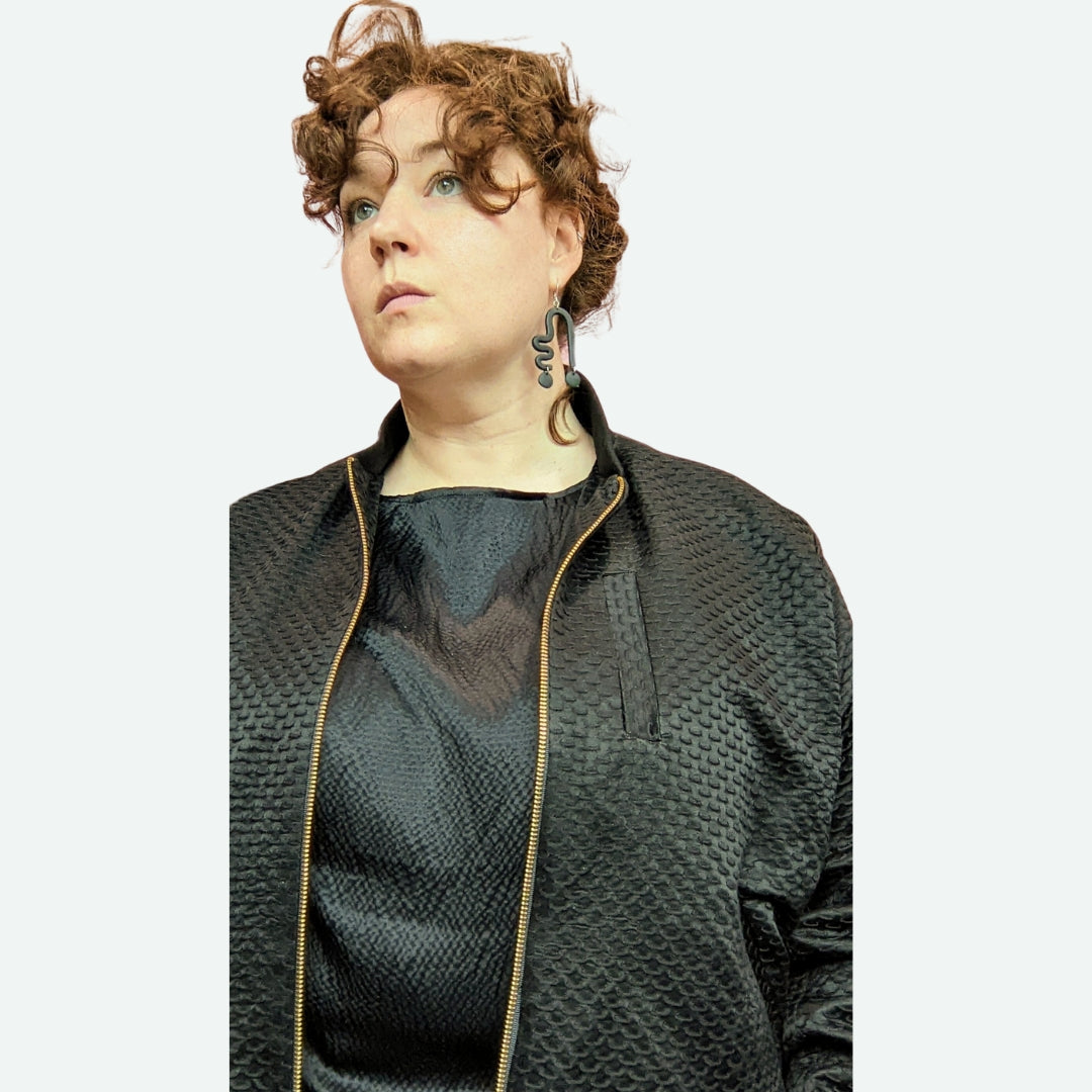 Bomber Jacket in Black Silk Blend Jacquard