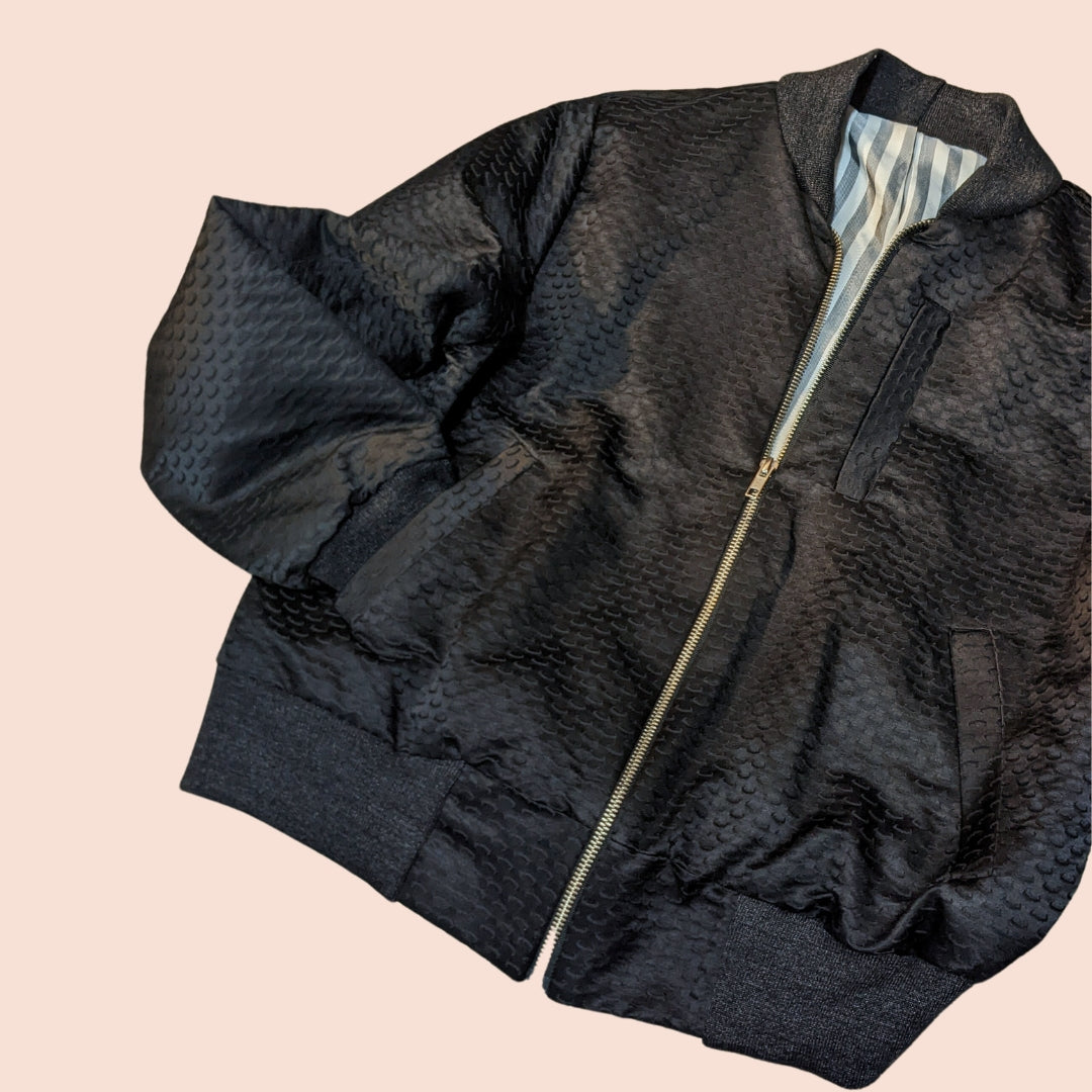 Bomber Jacket in Black Silk Blend Jacquard