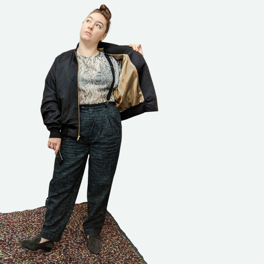 Bomber Jacket in Black Silk Blend Jacquard