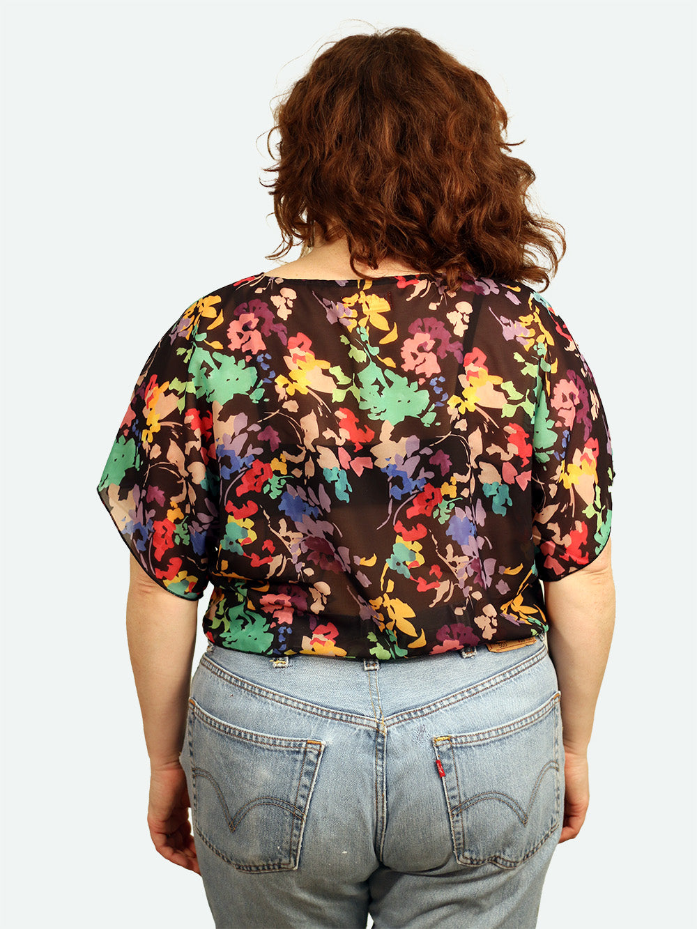 Crop Top in Bright Florals & Black Sheer