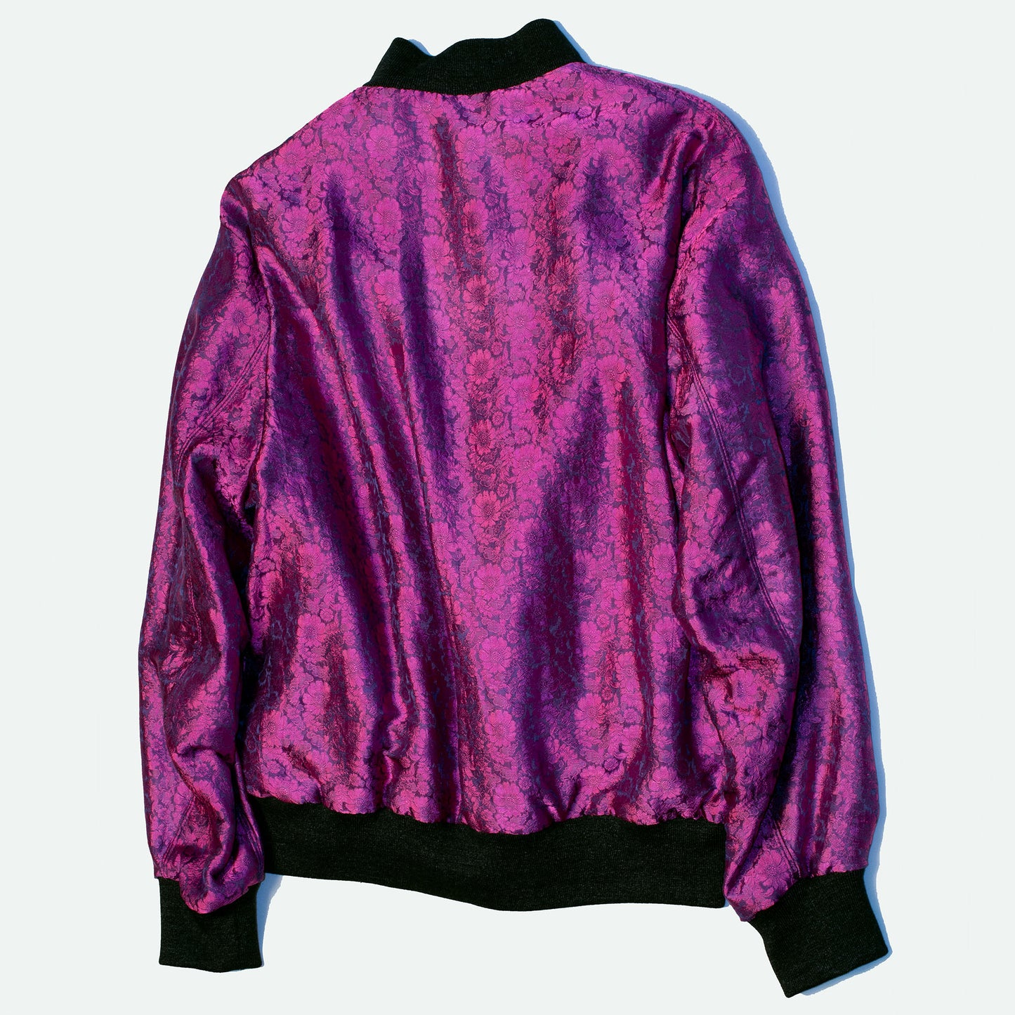 Bomber Jacket in Iridescent Pink Floral Brocade Silk