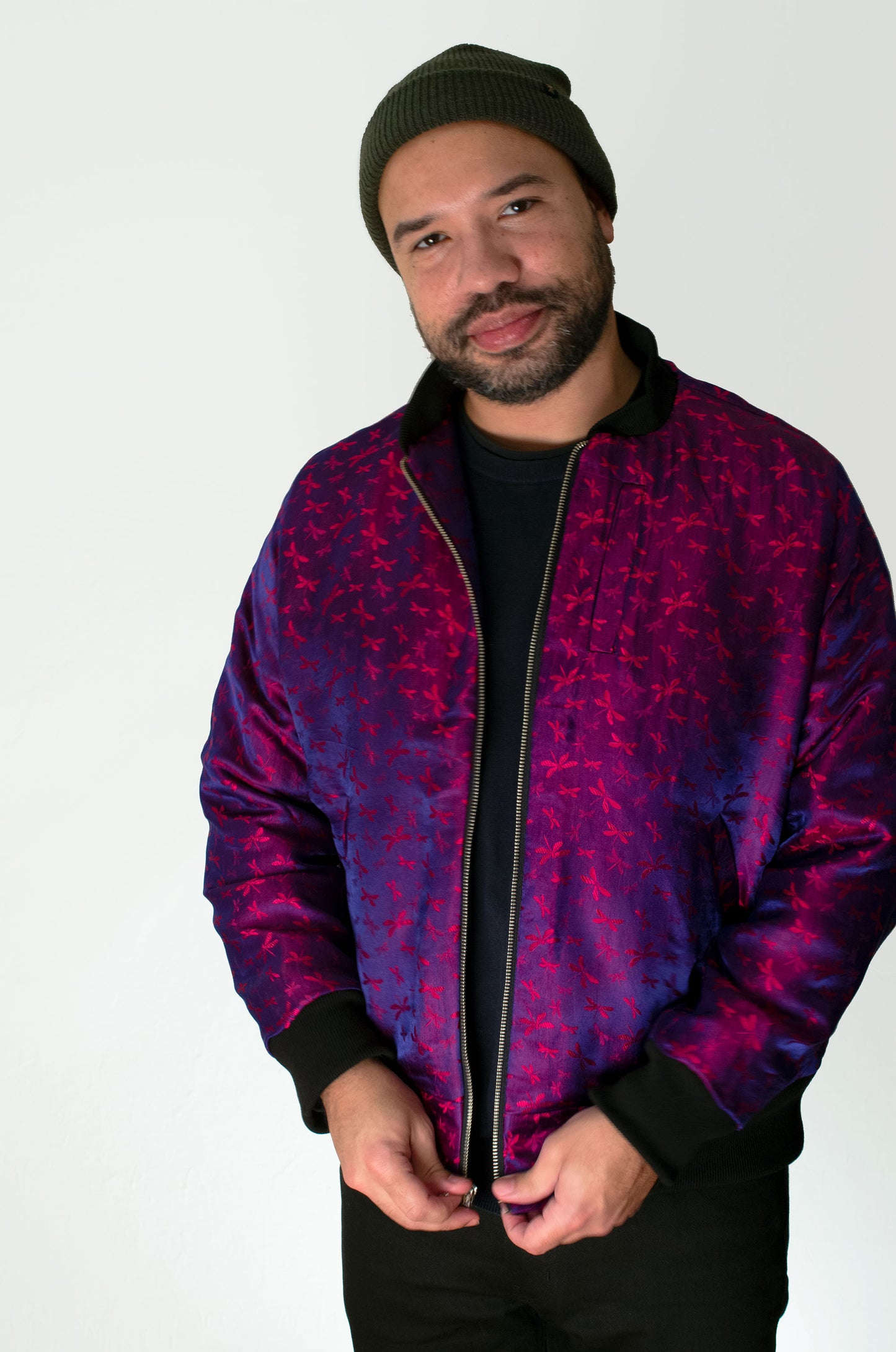 Bomber Jacket in Iridescent Dragonfly Silk - MADE TO ORDER