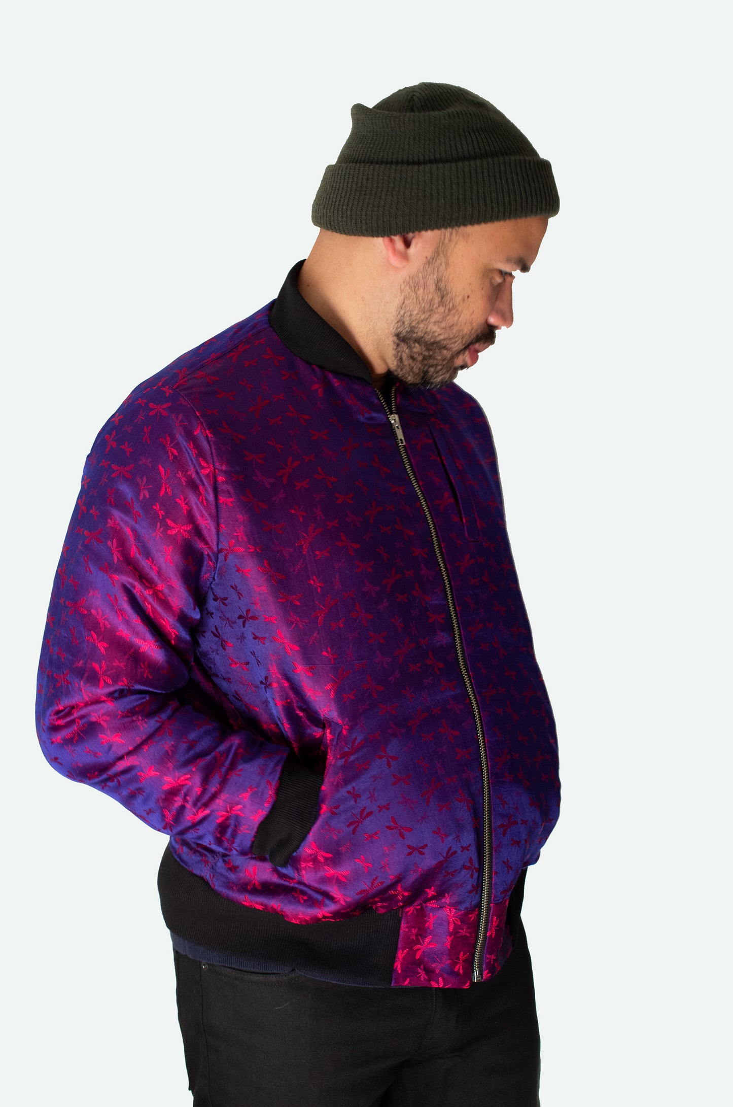 Bomber Jacket in Iridescent Dragonfly Silk - MADE TO ORDER