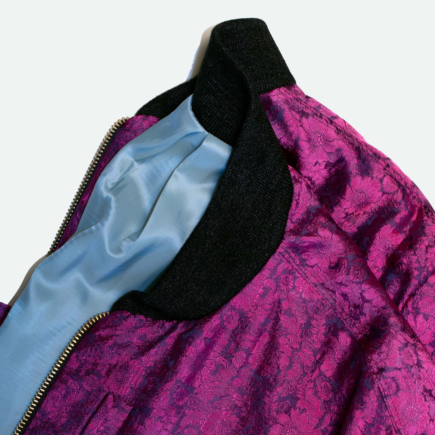 Bomber Jacket in Iridescent Pink Floral Brocade Silk